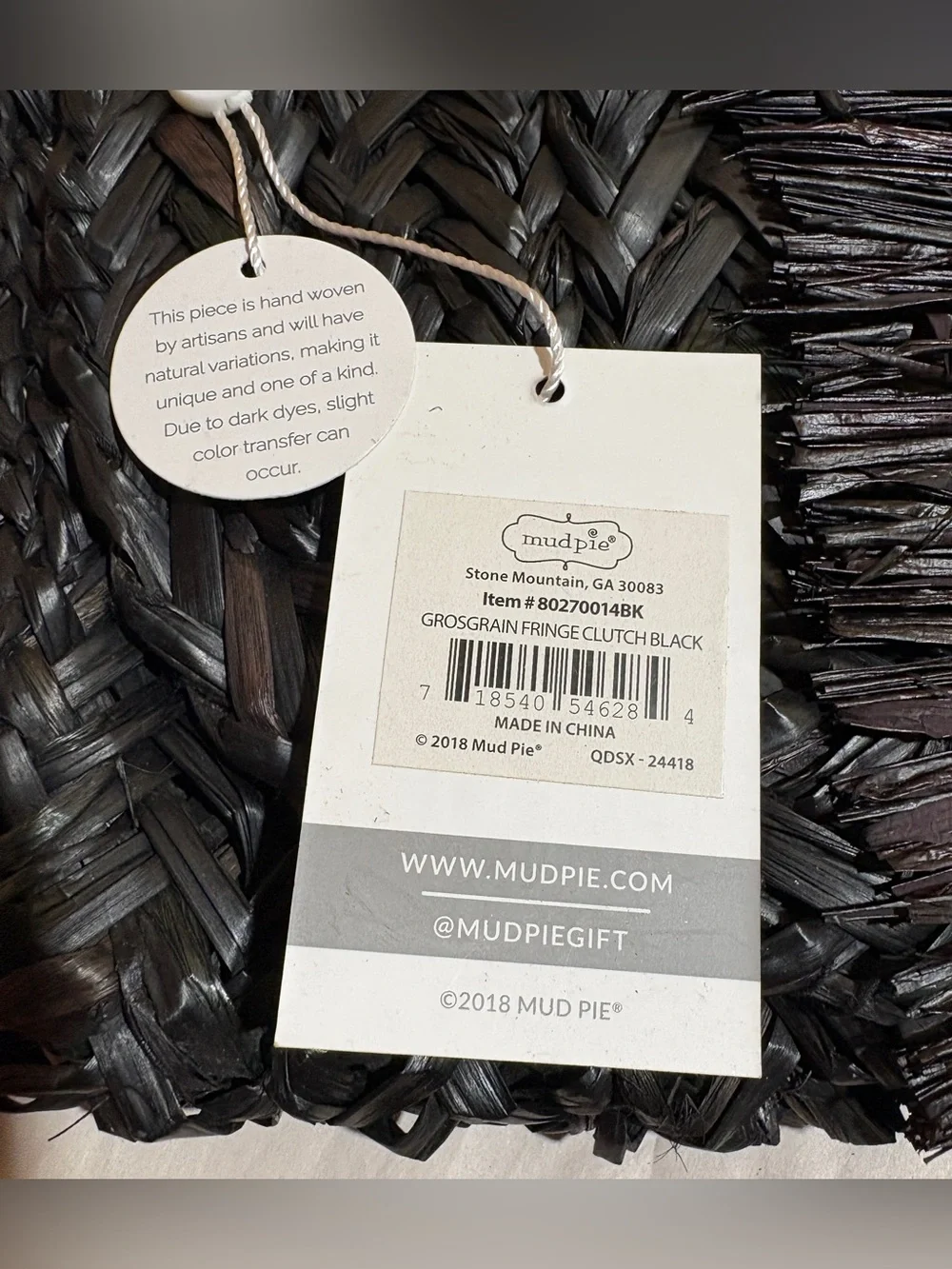 Mud Pie Black Woven Fringe Clutch